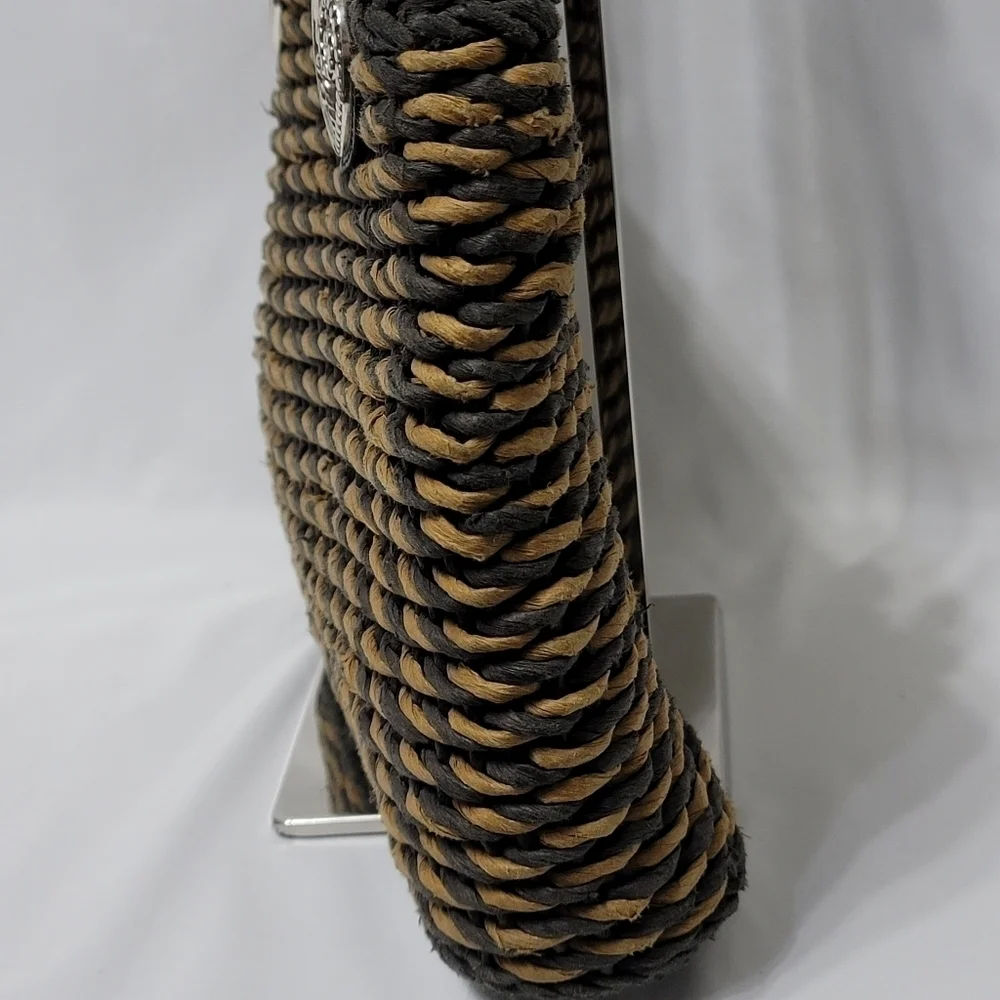 Vintage Brighton Raffia Straw Leather Trim Shoulder Bag - Black & Tan - Picture 5 of 16